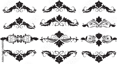 Vintage Decorative Ornaments Set with Floral Flourishes and Victorian Dividers