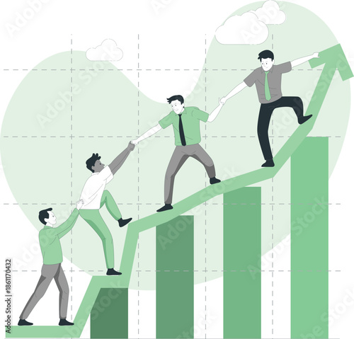 Teamwork and collaboration propel business success upward in a graphic illustration