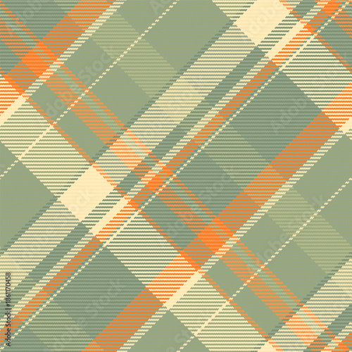 Package vector check fabric, loft plaid seamless background. Geometry texture pattern tartan textile in pastel and orange colors.
