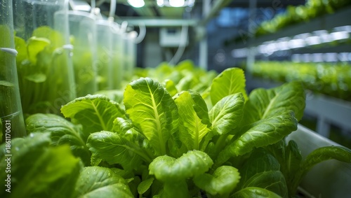 Close-up of Fresh Lettuce Growing in Hydroponic Farm