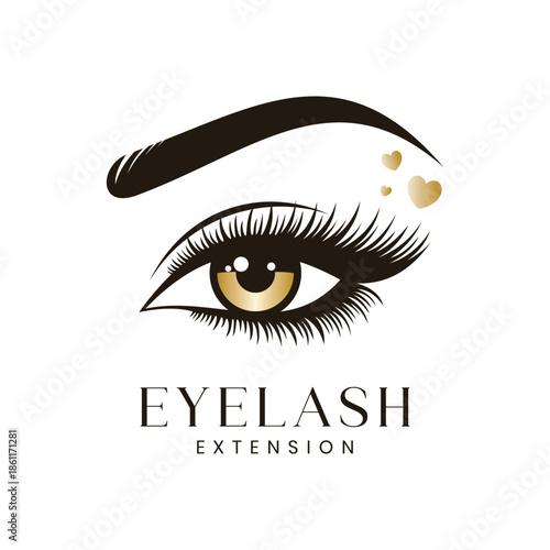 Eyelash extension logo design with gold eye