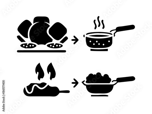Culinary Arts and Cooking Process Step Icons Collection