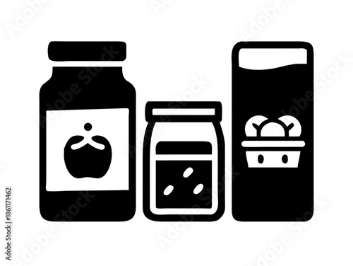 Black and White Food Storage Icons for Containers and Jars