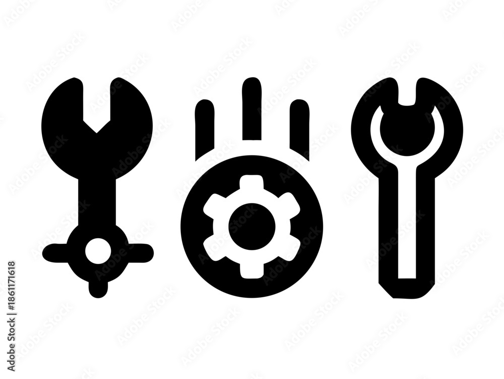 Obraz premium Black and White System Settings and Control Panel Interface Icons