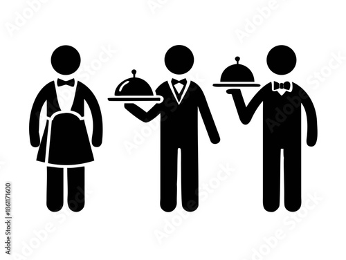 Hospitality and Restaurant Service Icons with Waiter Symbols