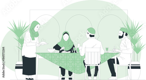 Group of people gathering around a table in a serene environment