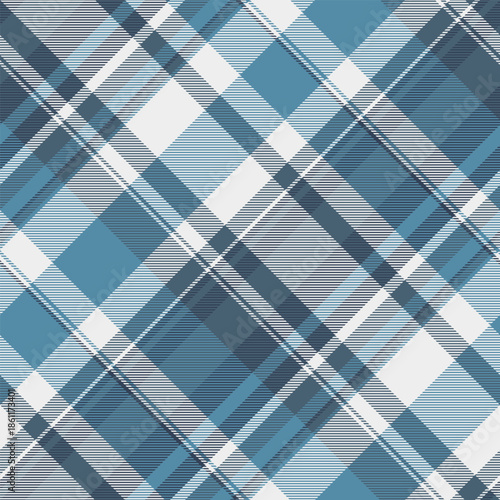 Tracery check plaid vector, scrapbooking seamless pattern fabric. Woman background textile tartan texture in cyan and white colors.