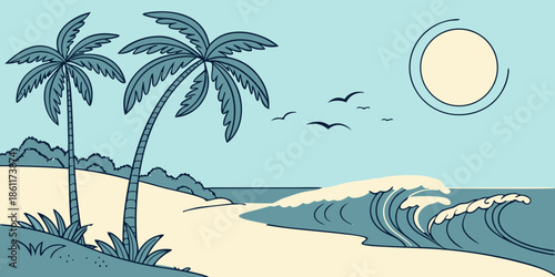 vector illustration of a tropical beach