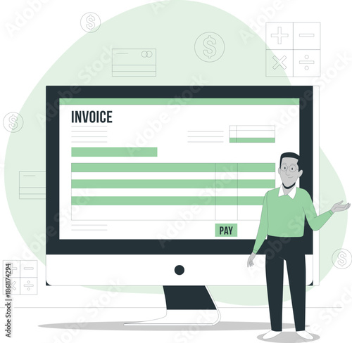 Person presenting an invoice on a computer screen in a professional setting