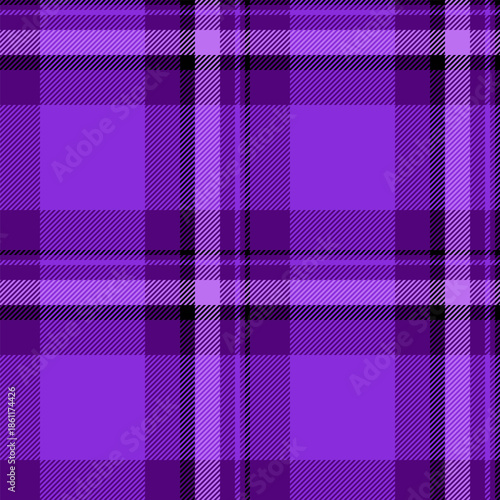 Heritage fabric plaid check, handsome background texture pattern. Japanese tartan vector seamless textile in violet and black colors.
