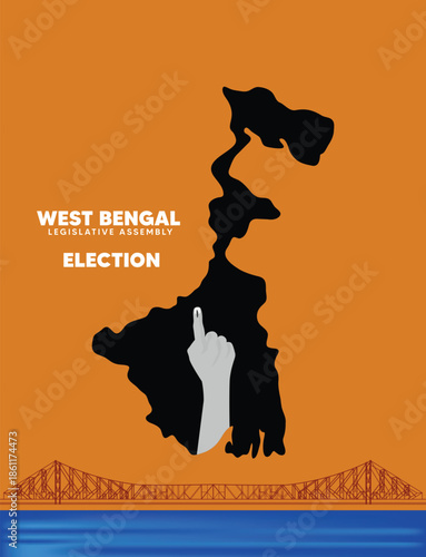West Bengal state map concept design representing legislative assembly election awareness