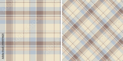 Tartan check textile of fabric texture plaid with a background vector seamless pattern. Set in earth colors of mixed straight strip design.