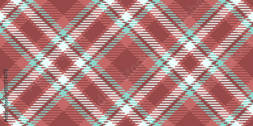 Structure plaid textile texture, girl vector check pattern. Stripe background tartan fabric seamless in red and azure colors.