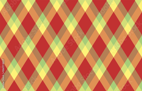 Vibrant diagonal plaid pattern in warm autumnal hues. Perfect for fallthemed designs, backgrounds, textiles, or packaging.  This seamless texture offers a cheerful and stylish aesthetic.