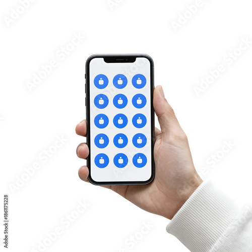 Wallpaper Mural Hand holding smartphone with pattern of blue icons Torontodigital.ca