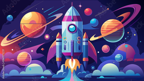 Very beautiful minimal space rocket with smooth unreal shapes and no visible engines, designed as a symbolic object representing imagination, future dreams, and artistic freedom in outer space.