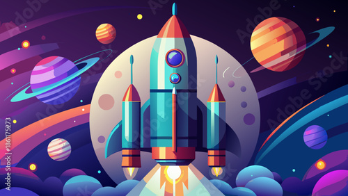 Very beautiful minimal space rocket with smooth unreal shapes and no visible engines, designed as a symbolic object representing imagination, future dreams, and artistic freedom in outer space.