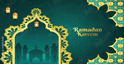 Ramadan background with green color Islamic style