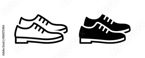 Men's formal leather shoes silhouette and line icon.