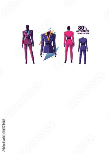 Structured 80s Glam Silhouette of Person in Power Suit for Retro Authority and Vintage Business Fashion 2026 Trend Concept Vector Illustration