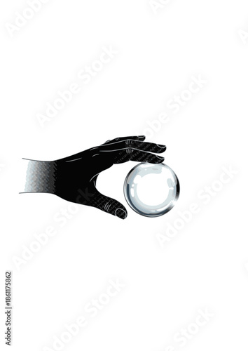 Texture Check Silhouette of Hand Touching Glassy Sphere for Sensory Design and Tactile Wellness 2026 Visual Trend Concept Vector
