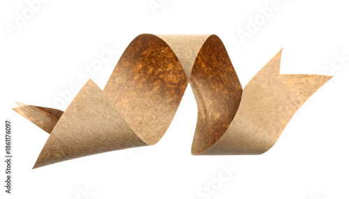 Brown twisted ribbon with sharp edges against a stark black background