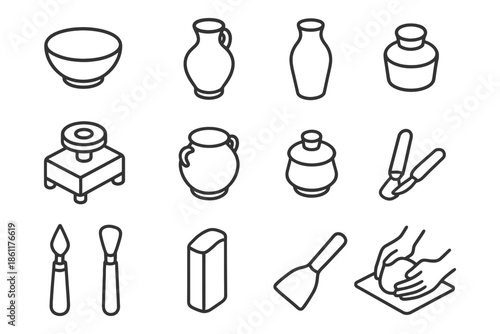 Line art pottery tools and vessels collection.