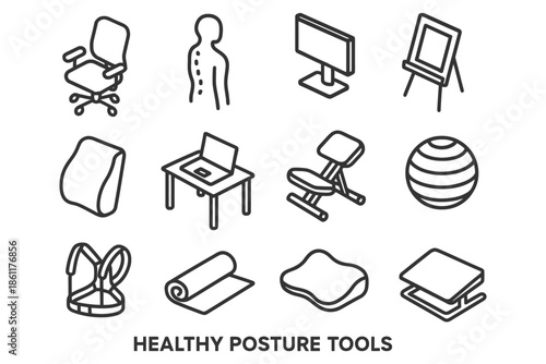 Collection of healthy posture tools for ergonomic support.