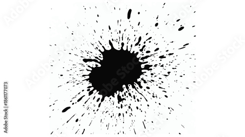 Dynamic black ink splatter on white background