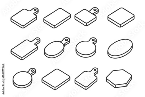 Variety of cutting board shapes in outline style.