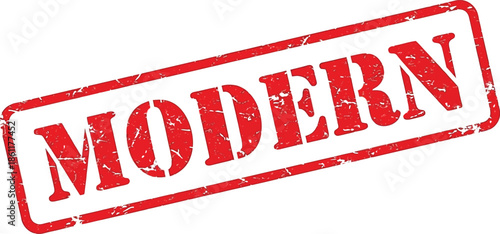 A distressed red stamp displaying the word modern in bold capitalized letters on a white background