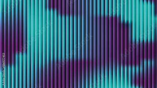Glass ripple texture with dark gradient background and lilac light streaks. Futuristic distortion, moody abstract glow, reeded vertical blur. Vector illustration EPS