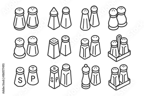 Variety of salt and pepper shakers collection: stylish kitchen essentials.