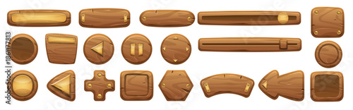 wooden interface panel d game cartoon wood buttons