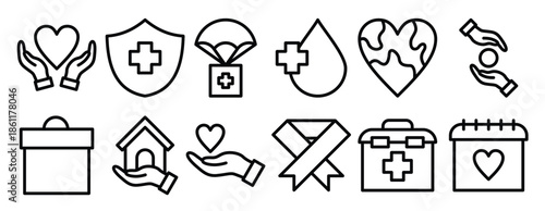 World Humanitarian Day Outline Stroke Icon Collection