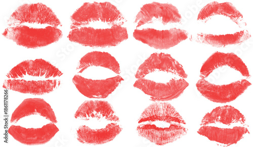 set of Beautiful red lips icons collection vector
