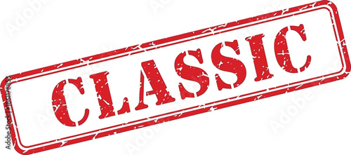 A vibrant red stamp with the word classic boldly displayed in white set against a clean background