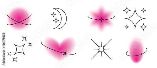 elements with linear decor set pink blurry aura shape 