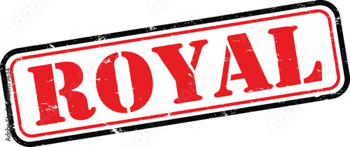 A detailed view of a red royal stamp with a black outline placed on a plain white background
