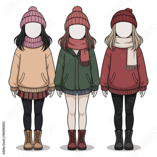 Trendy winter apparel illustration featuring stylish hoodies and beanies for cozy seasonal fashion and casual cool clothing collection with modern designs
