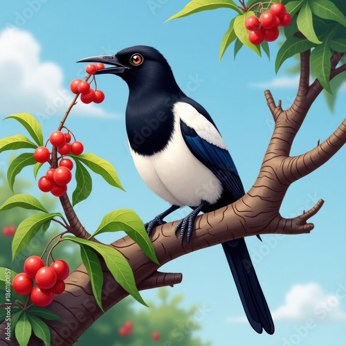 Bird eating berries