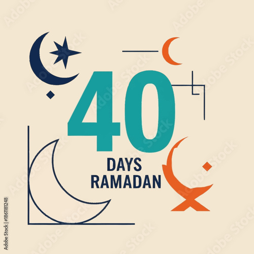 Ramadan 40 Days Countdown Graphic with Islamic Symbols and Geometric Elements.