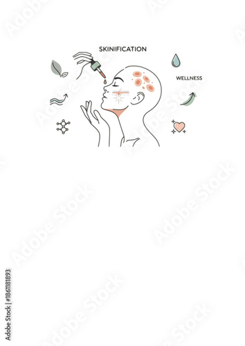 Skinification Beauty Silhouette of Person Applying Skincare Serum for Wellness and Hybrid Cosmetic Routine Health Concept Vector Illustration