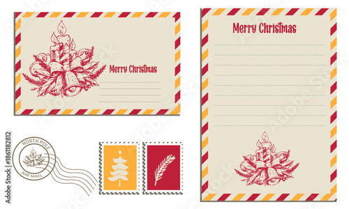 set of christmas cards with holly