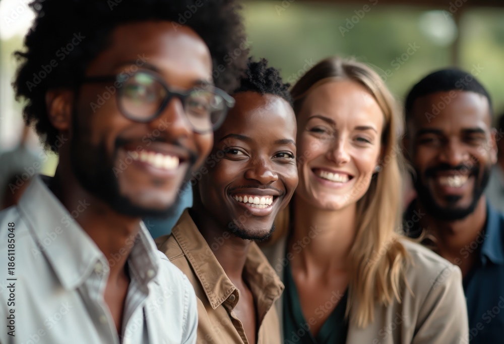 Fototapeta premium Group of Friends Smiling Together in a Natural Setting