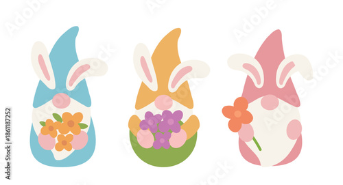 Cute Easter Gnome Set, Spring Holiday Flat Vector Illustration.
Adorable Spring Gnome Characters Flat Vector Design.
Easter Gnome Clipart Set, Cute Spring Gnome Illustration.
White background.
