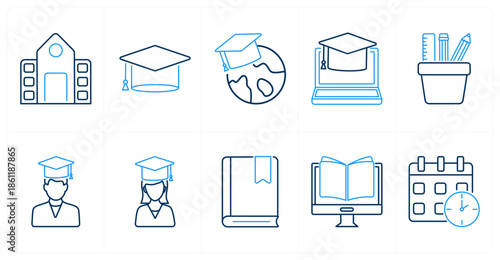 A set of 10 mix icons as school, graduation cap, global education