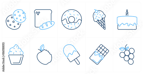 A set of 10 mix icons as cookie, bread, donut