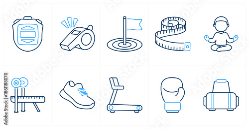 A set of 10 mix icons as stopwatch, whistle, goal flag