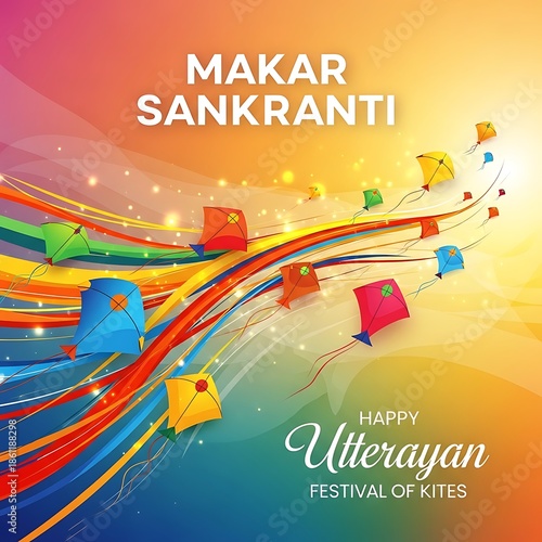 Happy makar sankranti and uttarayan festival of kites celebration
